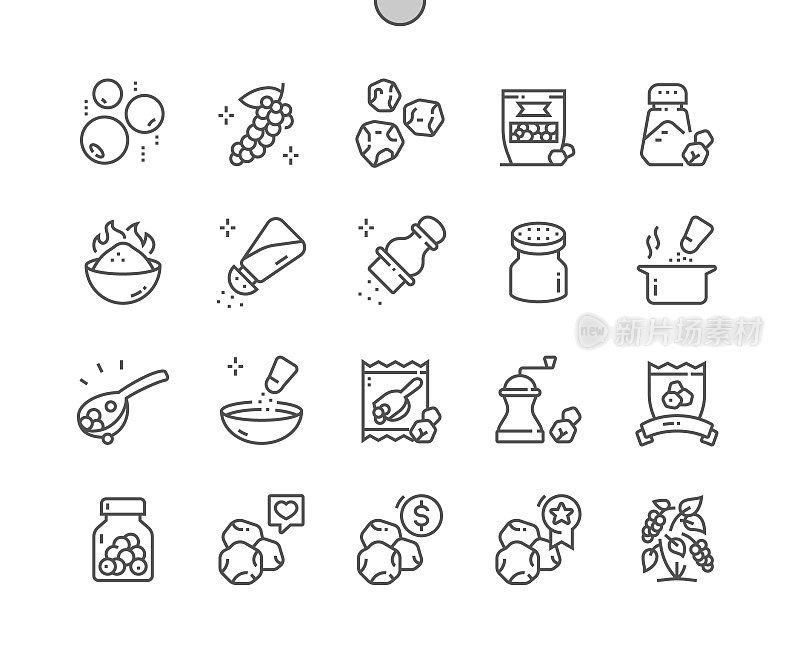 Black pepper. Spice and cooking. Ð¡ulinary ingredient. Food shop, supermarket. Menu for cafe. Pixel Perfect Vector Thin Line Icons. Simple Minimal Pictogram